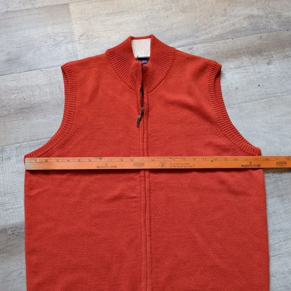 ​T. Harris London Mens Full Zip Knit Sweater Vest Orange Wool Blend Size Large